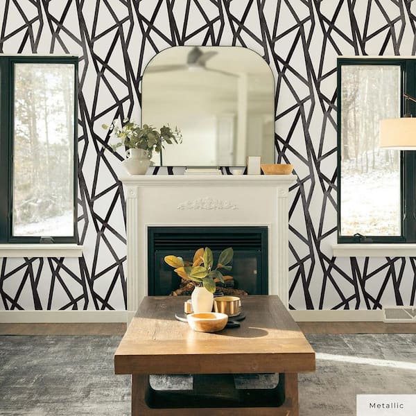 Genevieve Gorder Metallic Black on White Intersections Vinyl Peel and Stick Wallpaper Roll (Covers 28 sq. ft.)