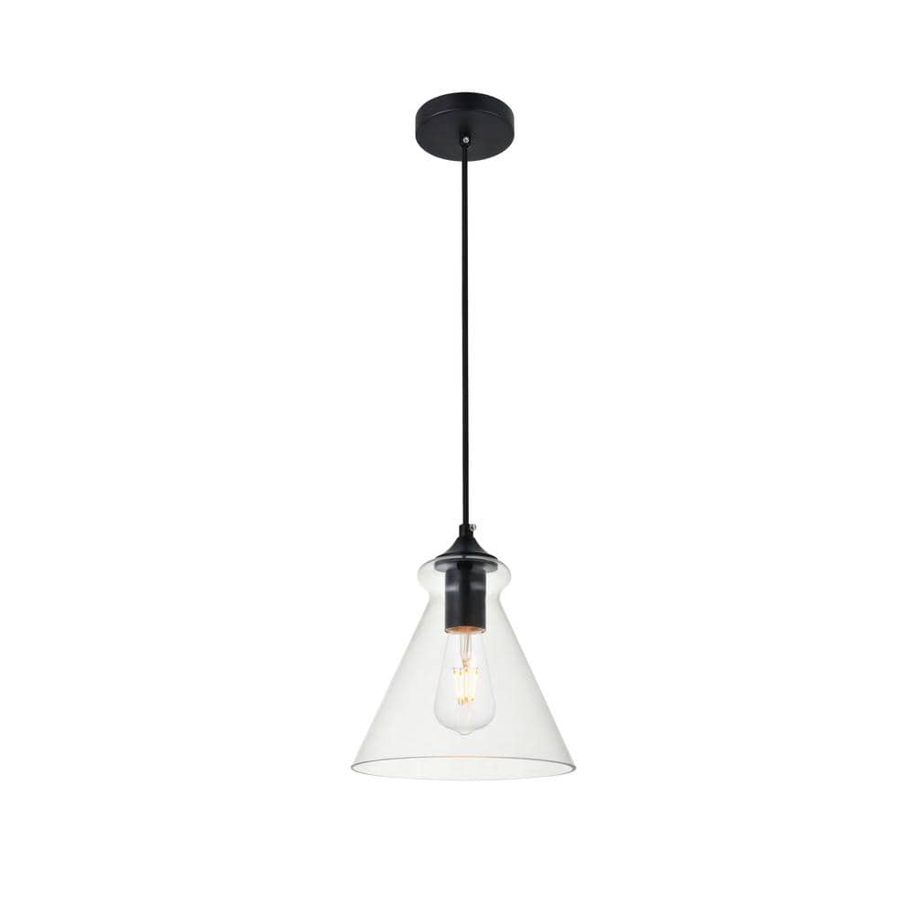 Timeless Home Dylan 1-Light Black Pendant with 7.9 in. W x 7.9 in. H Clear 