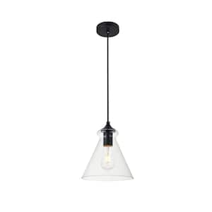 Timeless Home Dylan 1-Light Black Pendant with 7.9 in. W x 7.9 in. H Clear Glass Shade