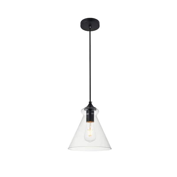Unbranded Timeless Home Dylan 1-Light Black Pendant with 7.9 in. W x 7.9 in. H Clear Glass Shade