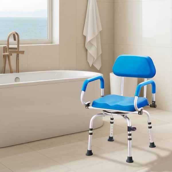Swivel Shower Chair 20 in. W Freestanding Shower Bench 360 Degree Adjustable Shower Bench in Blue 300 lbs. Capacity