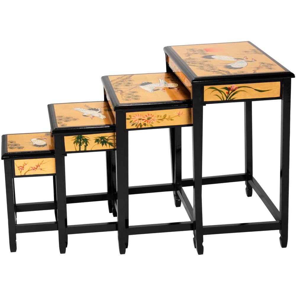 Gold Lacquer Cranes Design Nesting Tables Set