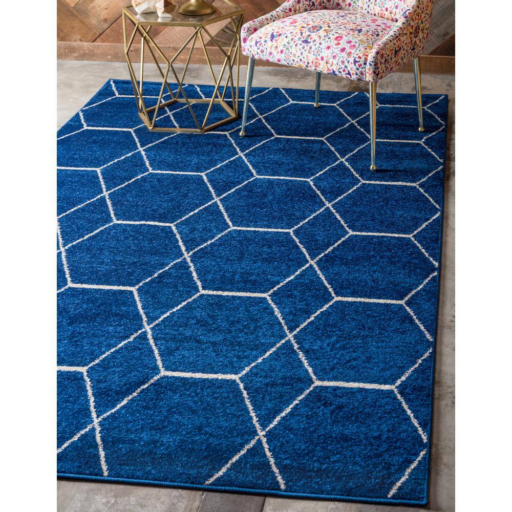 Navy Blue Trellis 8' x 10' Easy-Care Synthetic Area Rug