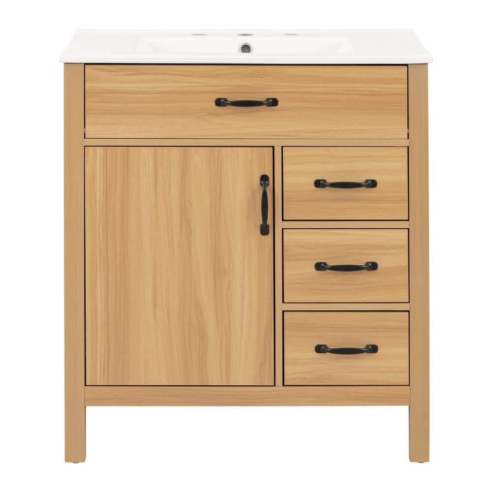 30in. W in Single of Sink Modern Storage Vanity Wood Bath Vanity with White Ceramic Top Basin