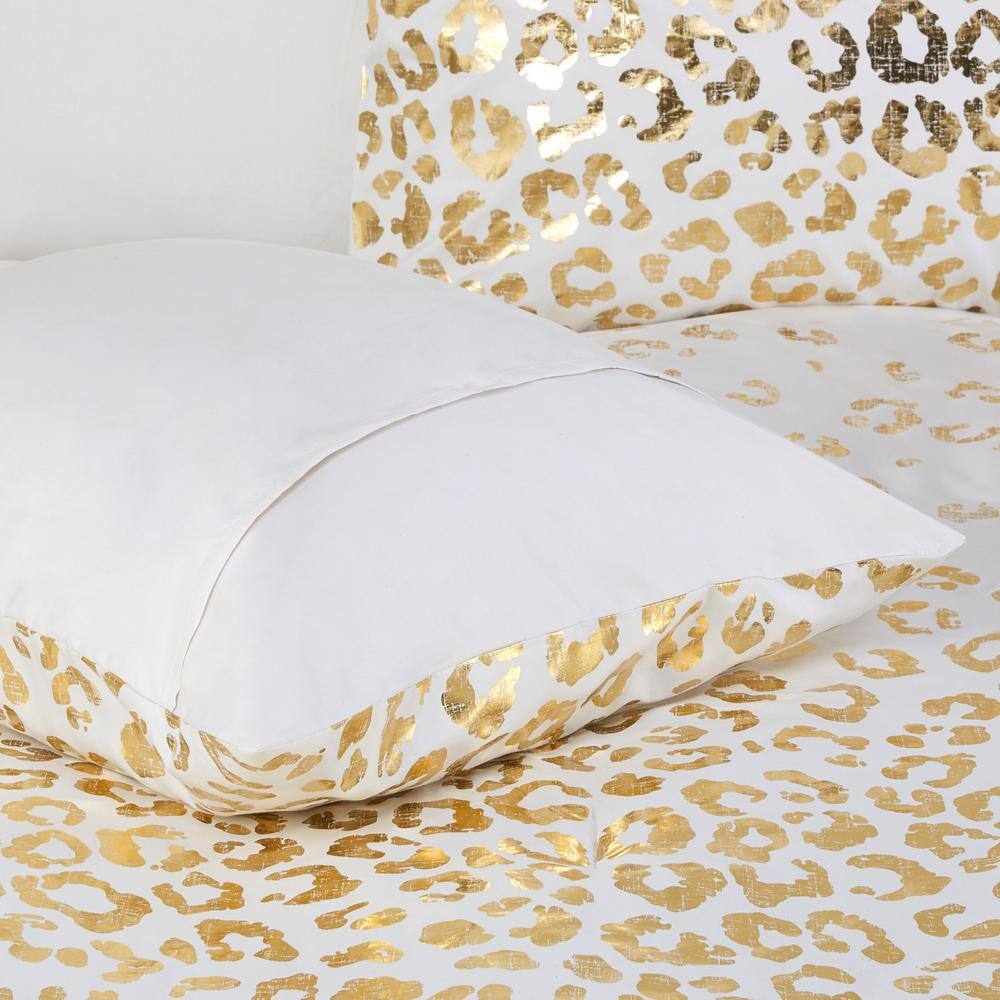 Ivory and Gold Microfiber Leopard Print Comforter Set