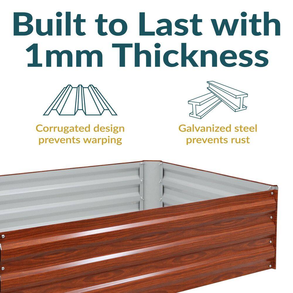 Woodgrain Galvanized Steel Raised Garden Bed for Outdoor Plants
