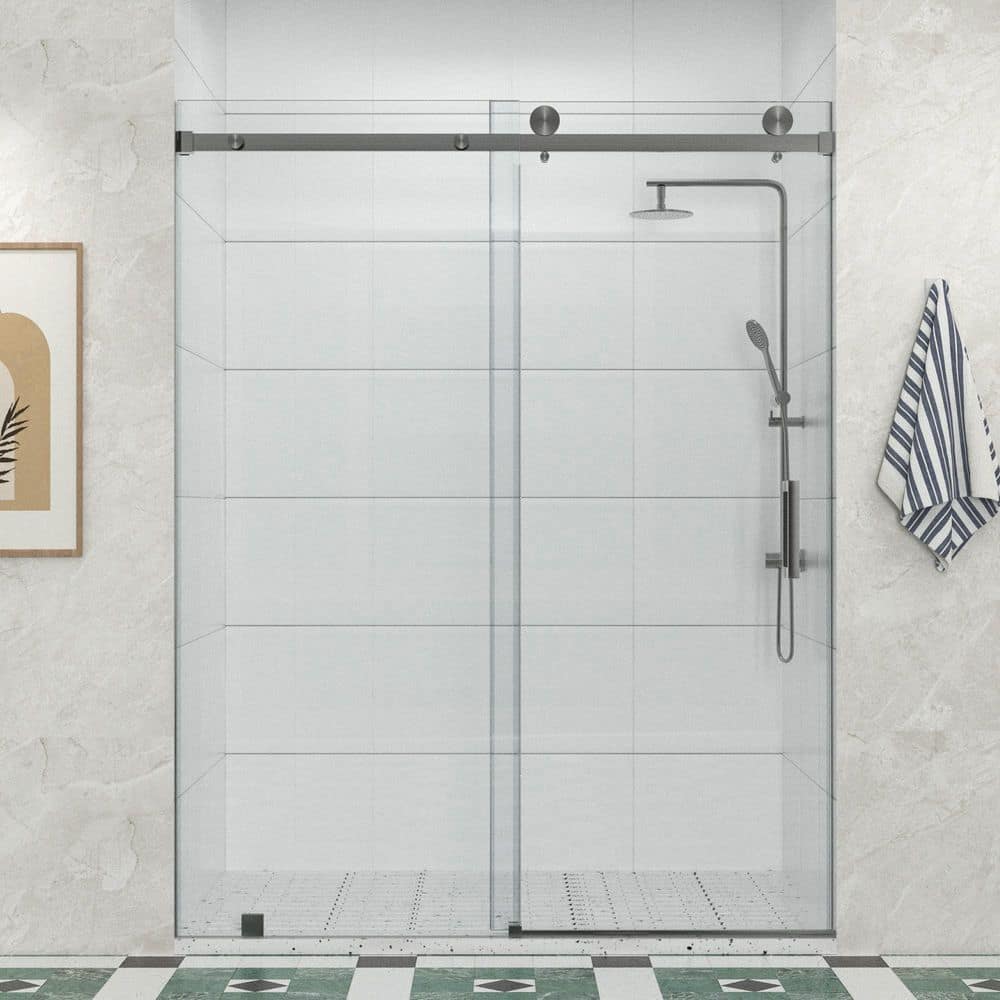 Resa 56 to 60 in. W x 76 in. H Frameless Sliding Shower Door in Brushed Nickel with 3/8 in. (10mm) EasyClean Clear Glass price history on PriceWatchPro