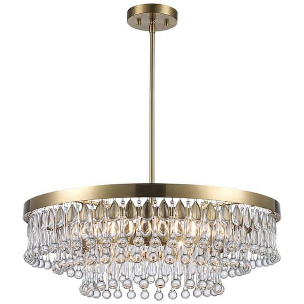 Monteaux Lighting 4-Light Brass and Tiered Crystal Pendant Light Fixture with Hanging Crystal Beaded Shade