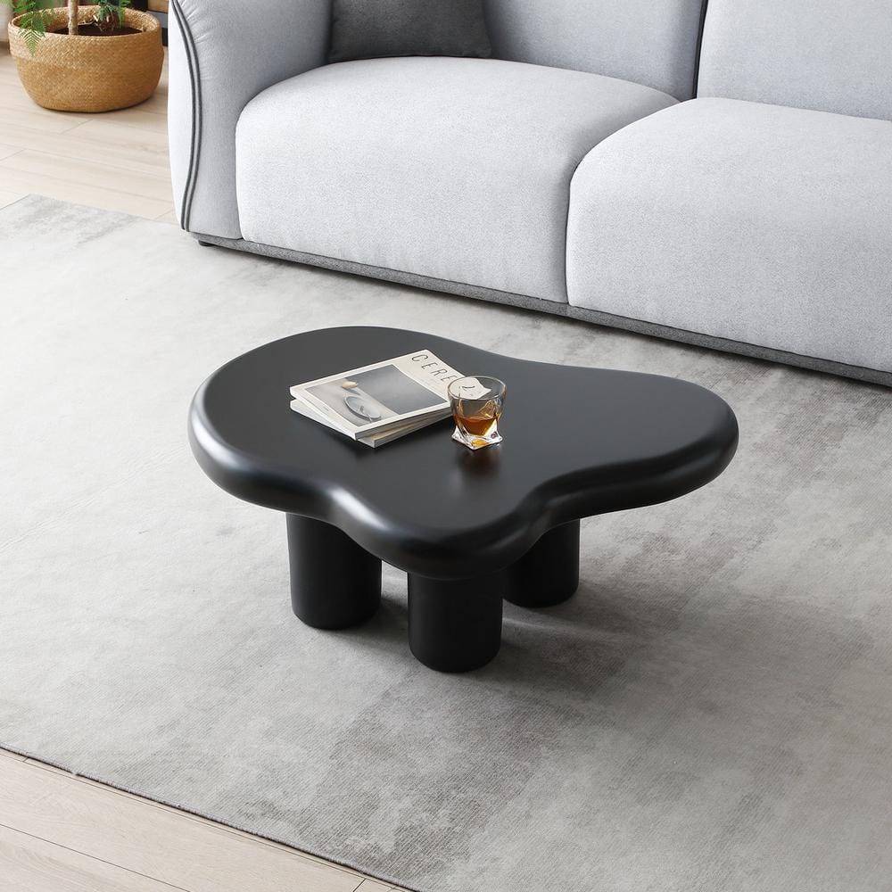 35.4 in. Black Cute Cloud Specialty Fiberglass Coffee Tables for Living ...