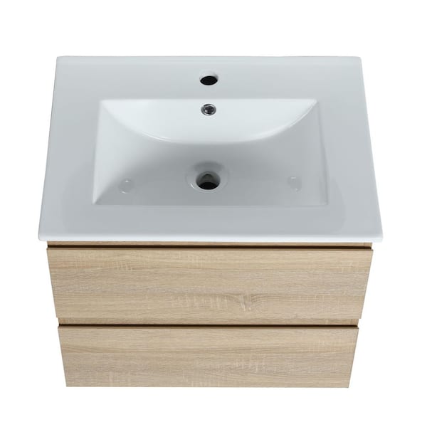 CASAINC 18.3 in. W x 24 in. D x 20.5 in. H Bath Vanity in Brown Cabinet with White Top