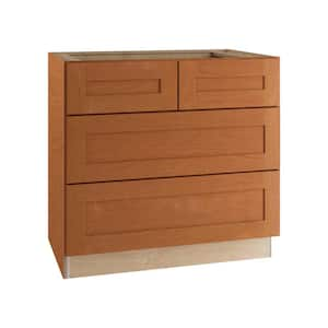 Newport 36 in. W x 24 in. D x 34.5 in. H Assembled Plywood Cooktop Base Kitchen Cabinet in Cinnamon with Soft Close