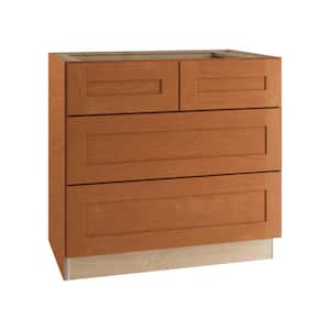 Hargrove Cinnamon Stain Plywood Shaker Assembled 3 Drawer Base Kitchen Cabinet Soft Close 36 in W x 24 in D x 34.5 in H