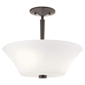 Aubrey 15 in. 3-Light Olde Bronze Hallway Transitional Semi-Flush Mount Ceiling Light with Satin Etched Cased Opal