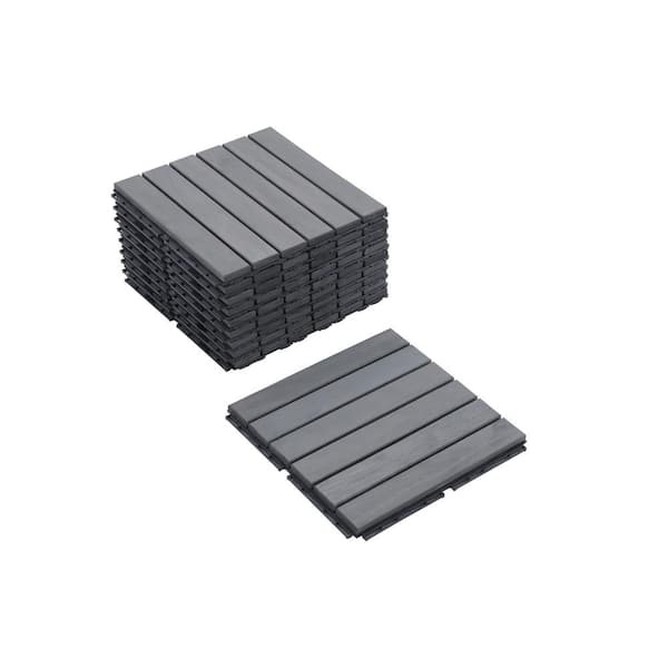 Otryad 10-Piece Interlocking Deck Tiles, 12 in. x 12 in. Square Hardwood Striped Pattern Outdoor Flooring Tiles (Light Gray)