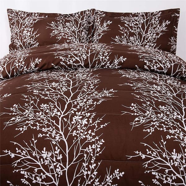 Shatex 2-Pieces Brown Luxury Printed Microfiber Queen Comforter Set