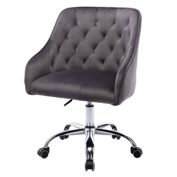 Dark Gray Modern Leisure Velvet Upholstered Swivel Task Chair