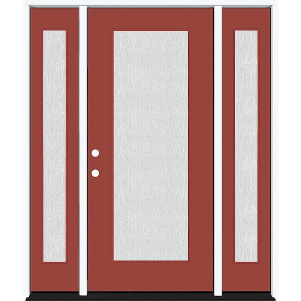 Steves & Sons Legacy 68 in. x 80 in. Full Lite Rain Glass RHIS Primed Morocco Red Finish Fiberglass Prehung Front Door w/Dbl 14 in. SL