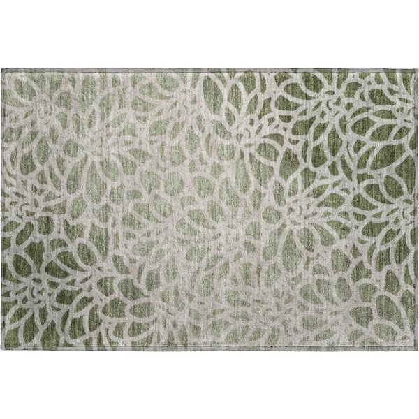 Mayfield Premium Machine Washable Abstract AMF2412 Celery 3 ft. x 4 ft. Area Rug