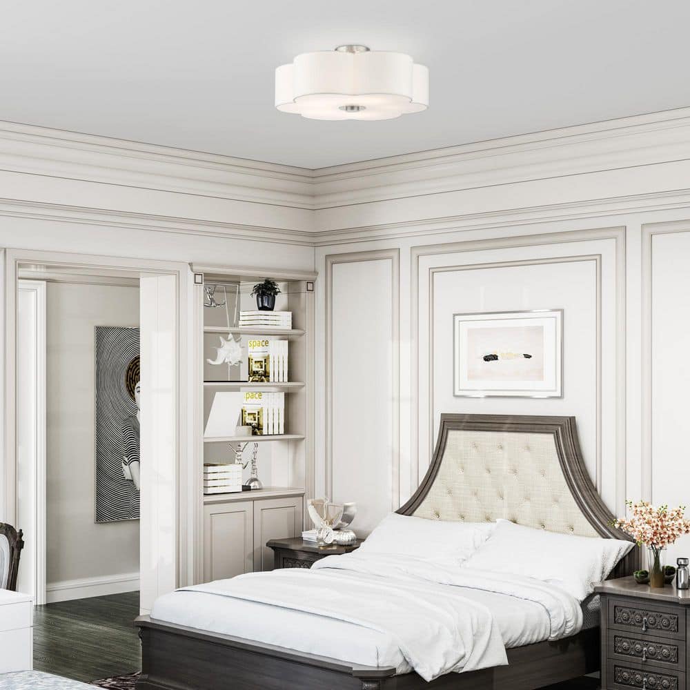 Chelsea 5-Light Brushed Nickel Semi-Flush Mount with Scalloped Shade
