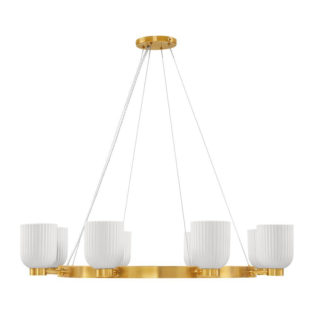 Isla Blanca 8-Light Warm Brass Chandelier with Porcelain Shades