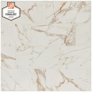 QuicTile 12 in. x 24 in. Calacatta Marble Polished Porcelain Locking Floor Tile (9.6 sq. ft. / case)