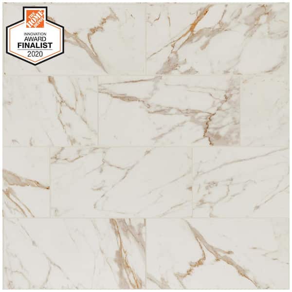 Daltile QuicTile 12 in. x 24 in. Calacatta Marble Polished Porcelain Locking Floor Tile (9.6 sq. ft. / case)
