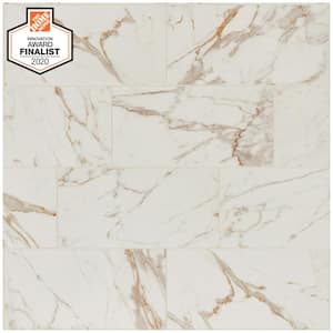 QuicTile 12 in. x 24 in. Calacatta Marble Polished Porcelain Locking Floor Tile (11.52 sq. ft./case)