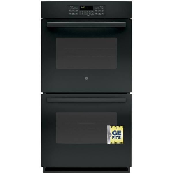 GE 27 in. Double Electric Wall Oven Self-Cleaning with Steam in Black