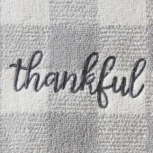 Thankful Plaid 100% Cotton 2-Pack Gray Hand Towel