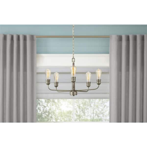 Home Decorators Collection Palermo Grove 24 in. 5-Light Antique Nickel Coastal Chandelier with Wood Accents for Dining and Kitchen