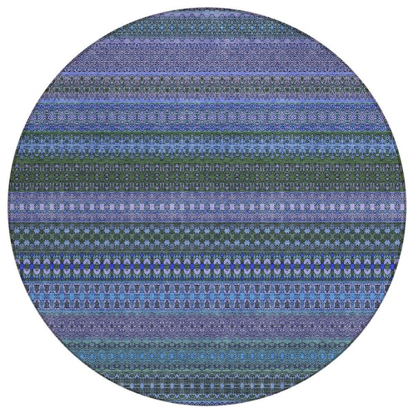 Addison Rugs Chantille ACN527 Blue 8 ft. x 8 ft. Round Machine Washable Indoor/Outdoor Geometric Area Rug
