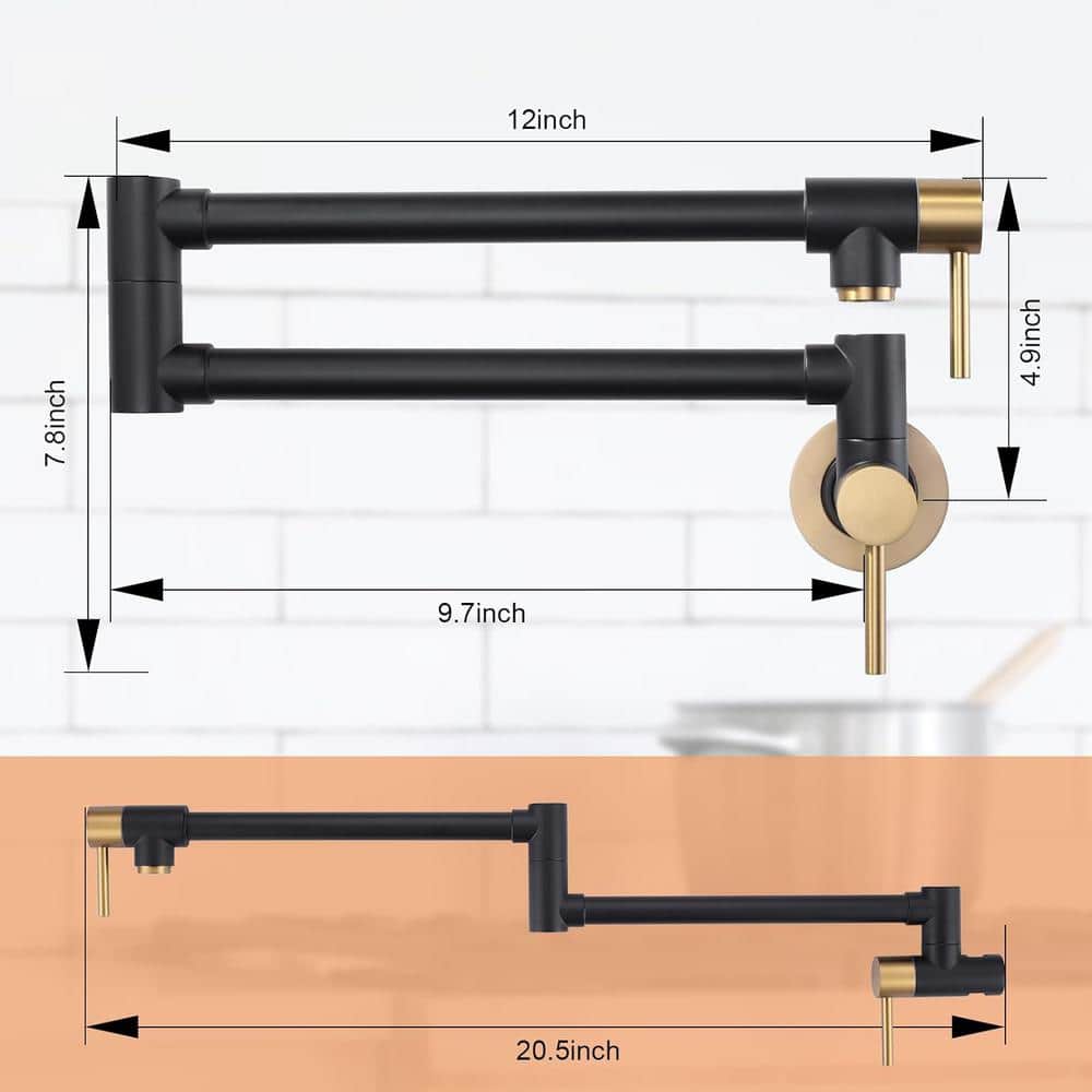 Matte Black and Gold Brass Wall Mount Pot Filler Faucet