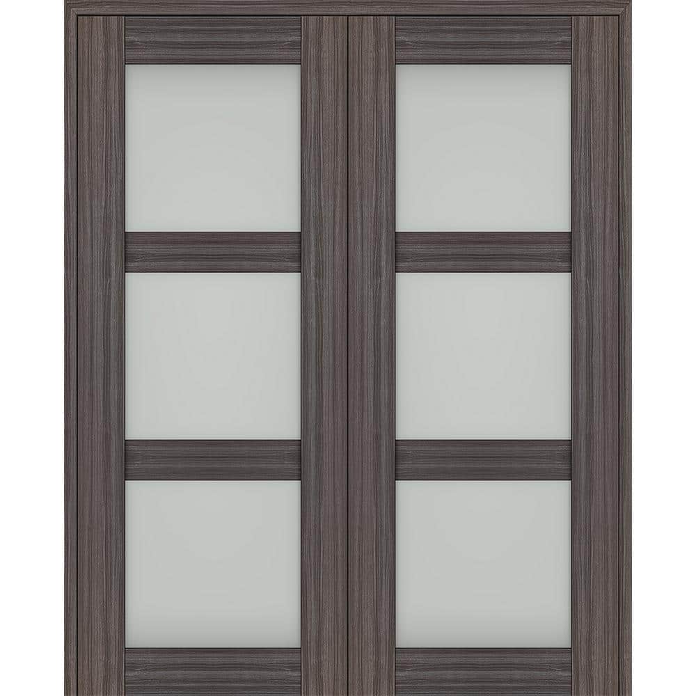 Paola 36 in. x 80 in. Both Active 3-Lite Frosted Glass Gray Oak Wood Composite Double Prehung French Door price history on PriceWatchPro