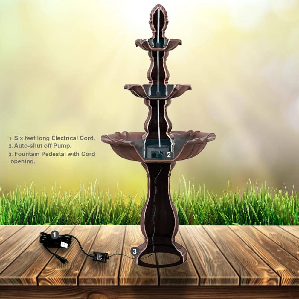 52 Inch Tall Brown 3-Tier Freestanding Waterfall Fountain