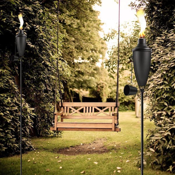 Justincity 61 in. Black Metal Outdoor Garden Torch Set of 6 Large