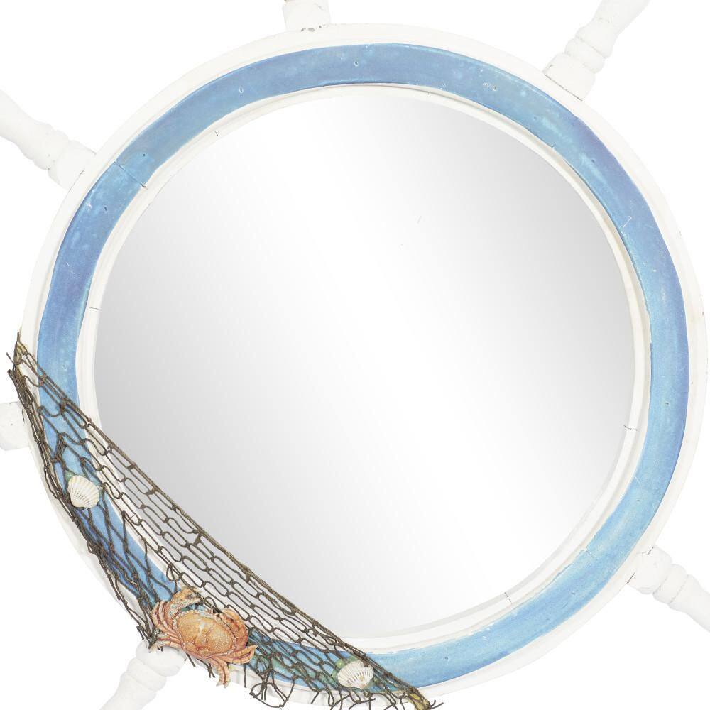 Blue and White Nautical Ship Wheel Decorative Mirror
