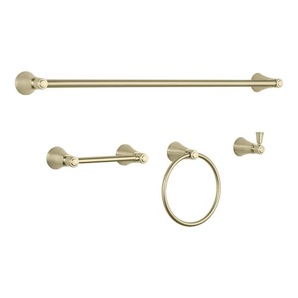 Melina 4-Piece Bath Hardware Set with 24 in. Towel Bar, TP Holder, Towel Ring and Robe Hook in Matte Gold