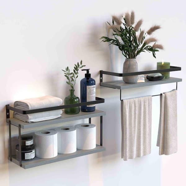 Unbranded 6 in. W x 16 in. D x 9.6 in. Grey Wood Floating Decorative Wall Shelf Set of 2