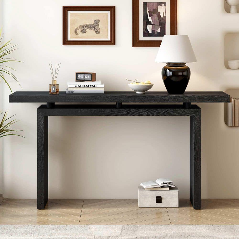 59.1 in. Black Rectangle Wood Console Table Entryway Table