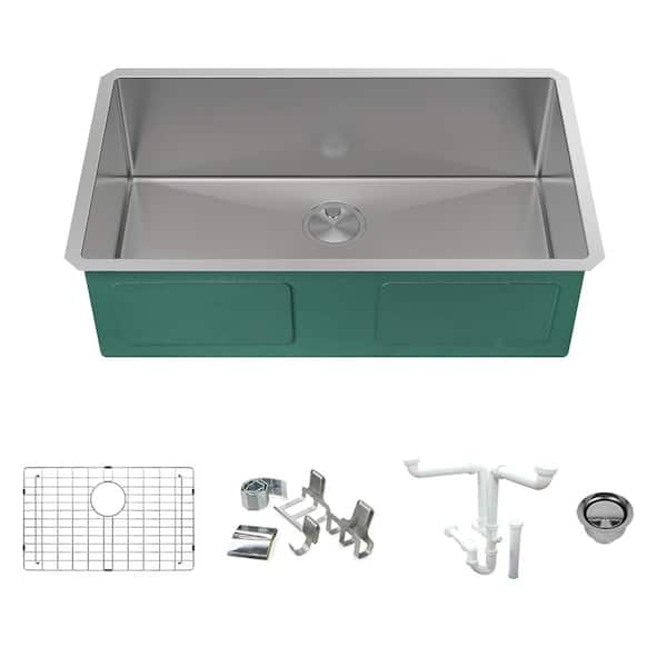 Transolid Diamond 16-Gauge Stainless Steel 30 in. Single Bowl Undermount Kitchen Sink Kit with Magnetic Accessories