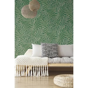 Ronald Redding Green Tea Leaves Stripe Unpasted Paper Wallpaper Matte, (27 in. x 27 ft.)
