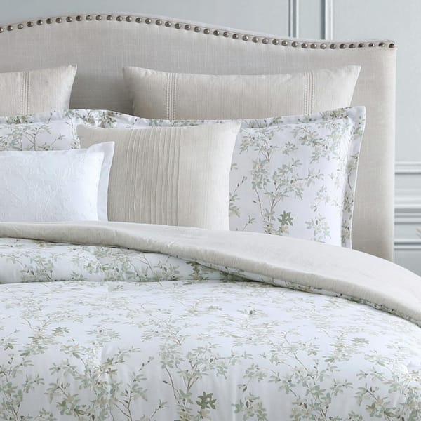 Laura Ashley Lindy 7-Piece Green Floral Cotton King Comforter Set