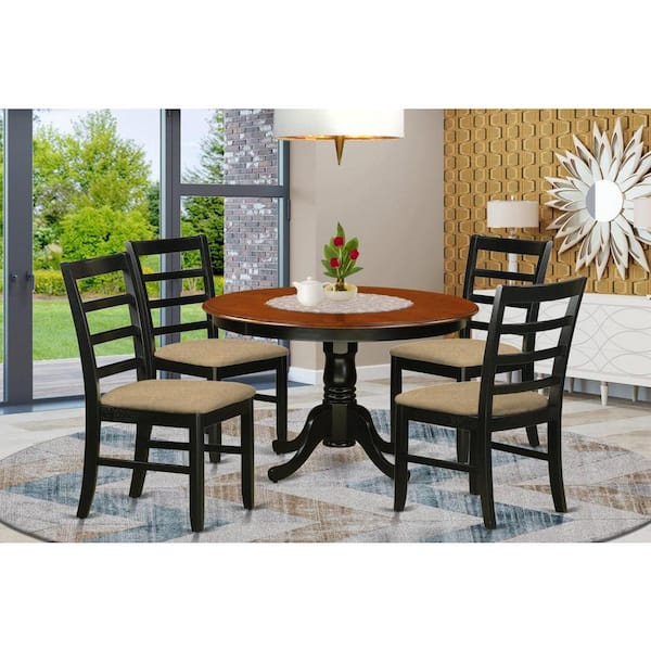 East West Furniture 5-Piece Black and Cherry Finish Solid Wood Top Dining table with 4 Chairs with Lattice Back