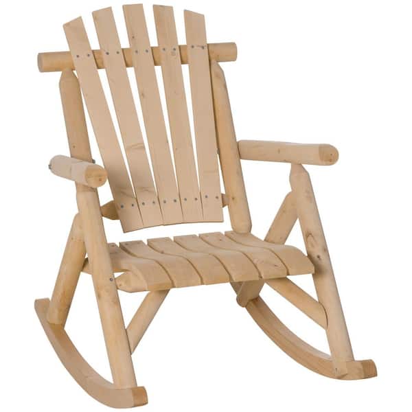 1-Piece Brown Solid Wood Outdoor Rocking Chair with Single-Person Rustic Style, Slatted Seat, Ergonomic High Backrest