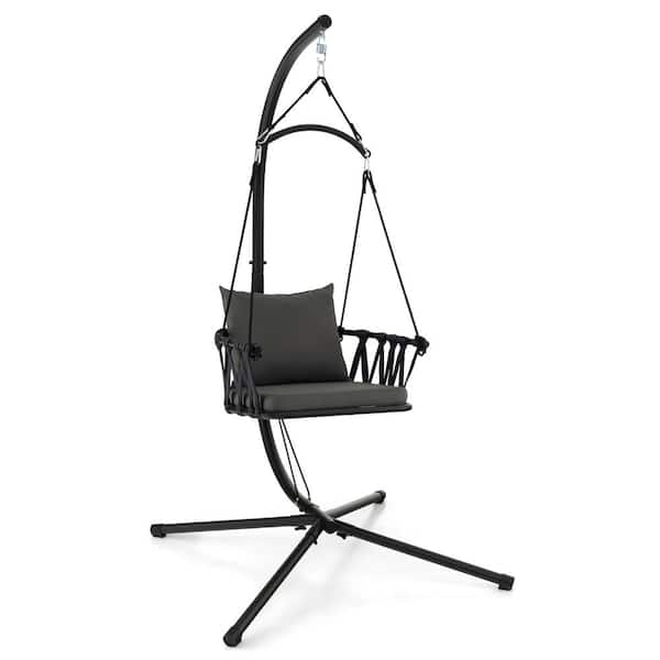 Gymax Swing Chair with Stand Patio Hanging Swing Chair with Comfortable Seat and Back Cushions