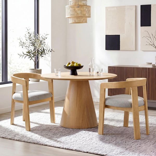 Maurice Mid Century Modern Grayish Green and Natural Fabric Upholstered Barrel Dining Chairs (Set of 2)