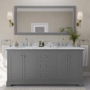 Avery 72 in. W x 22 in. D Bathroom Vanity in Dark Gray with Marble Vanity Top in White Carrara with White Basins