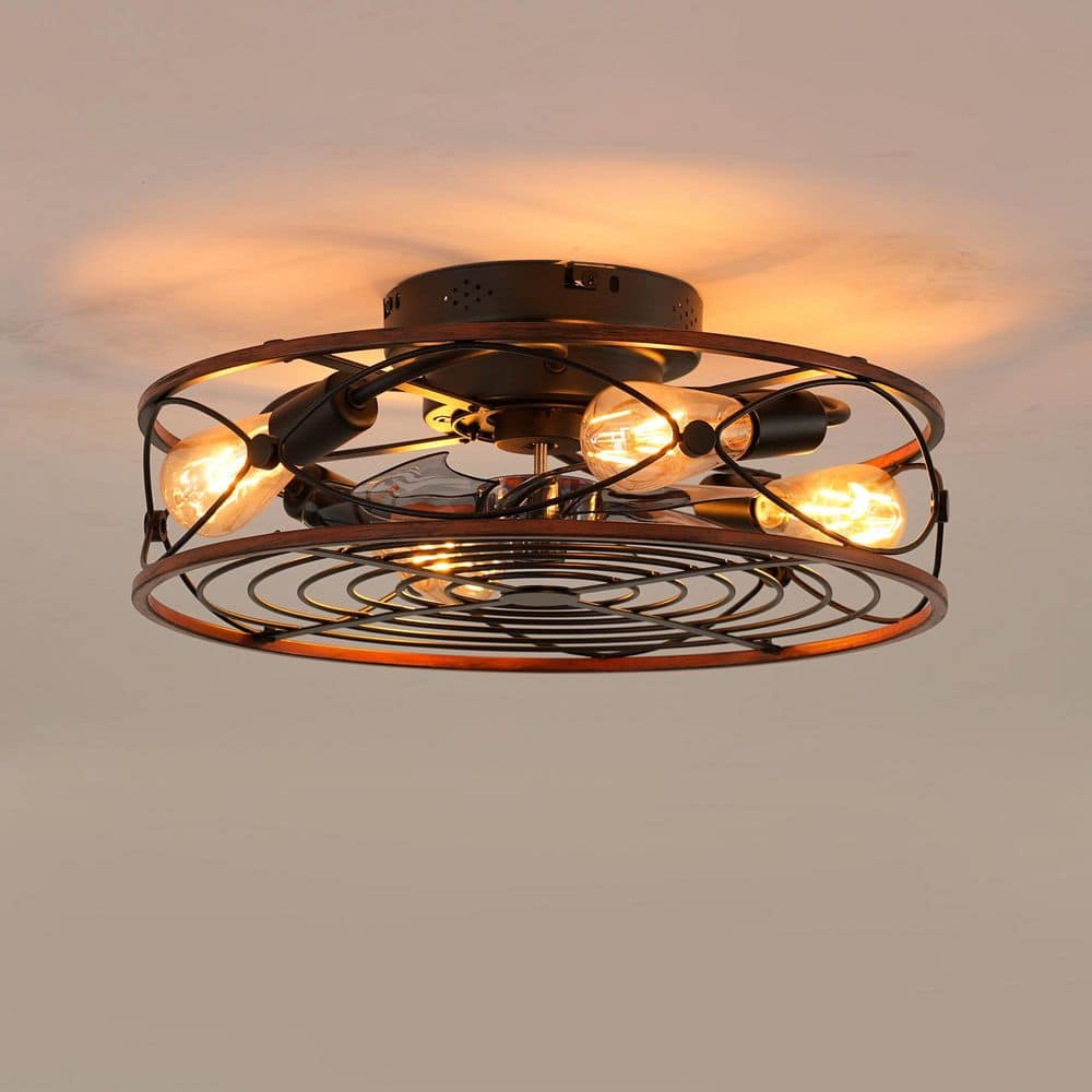 20 in. Smart Indoor Matte Black Low Profile Standard Wood Caged Ceiling Fan with Light Kit and Remote Control price history on PriceWatchPro