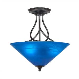 Royale 16 in. Dark Granite Semi-Flush with Blue Italian Shade