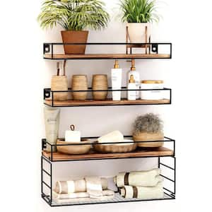 16.2 in. W x 5.9 in. D Dark Brown Decorative Wall Shelf, Floating Bathroom Shelves with Paper Basket